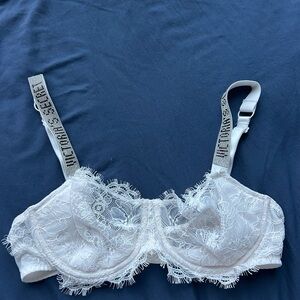 Victoria's Secret White Lace Bra with Embellished Straps